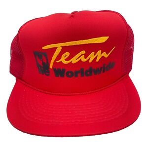 Vintage Team Worldwide‎ Trucker Hat Cap Snap Back Red Mesh Trucking Y2K Foam 00s